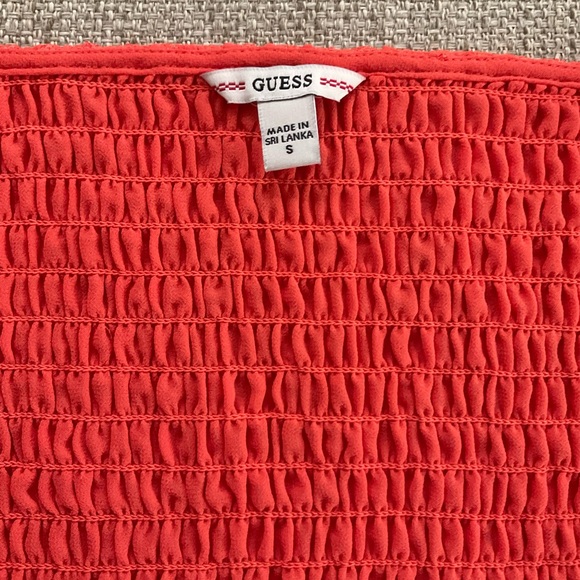 Guess Women's Vibrant Orange square neck long puff sleeve Blouse crop top. - Picture 5 of 10